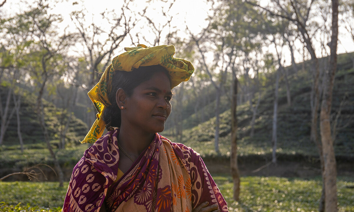 Portrait photo of a woman worker in a tea plant in Bangladesh