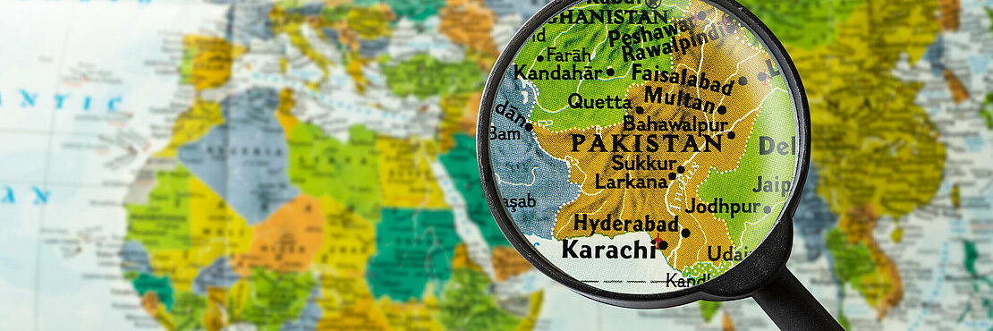 Map of Pakistan through magnifying glass