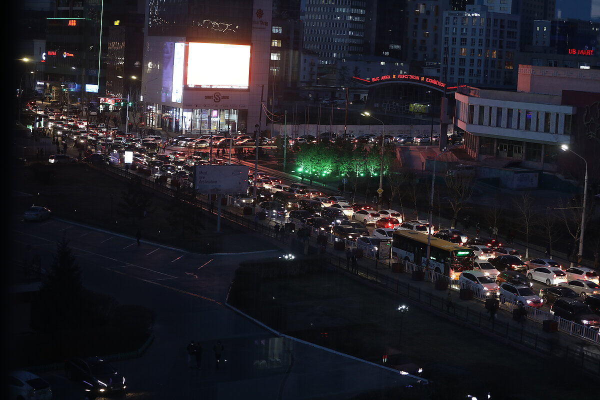 A view of traffic jam in the city a night