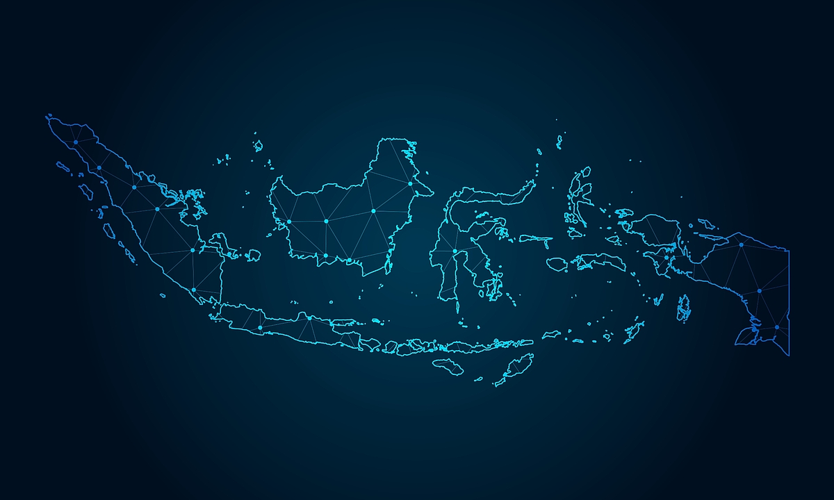 Indonesia map with Abstract mash line and point scales on Dark background. 