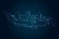 Indonesia map with Abstract mash line and point scales on Dark background. 