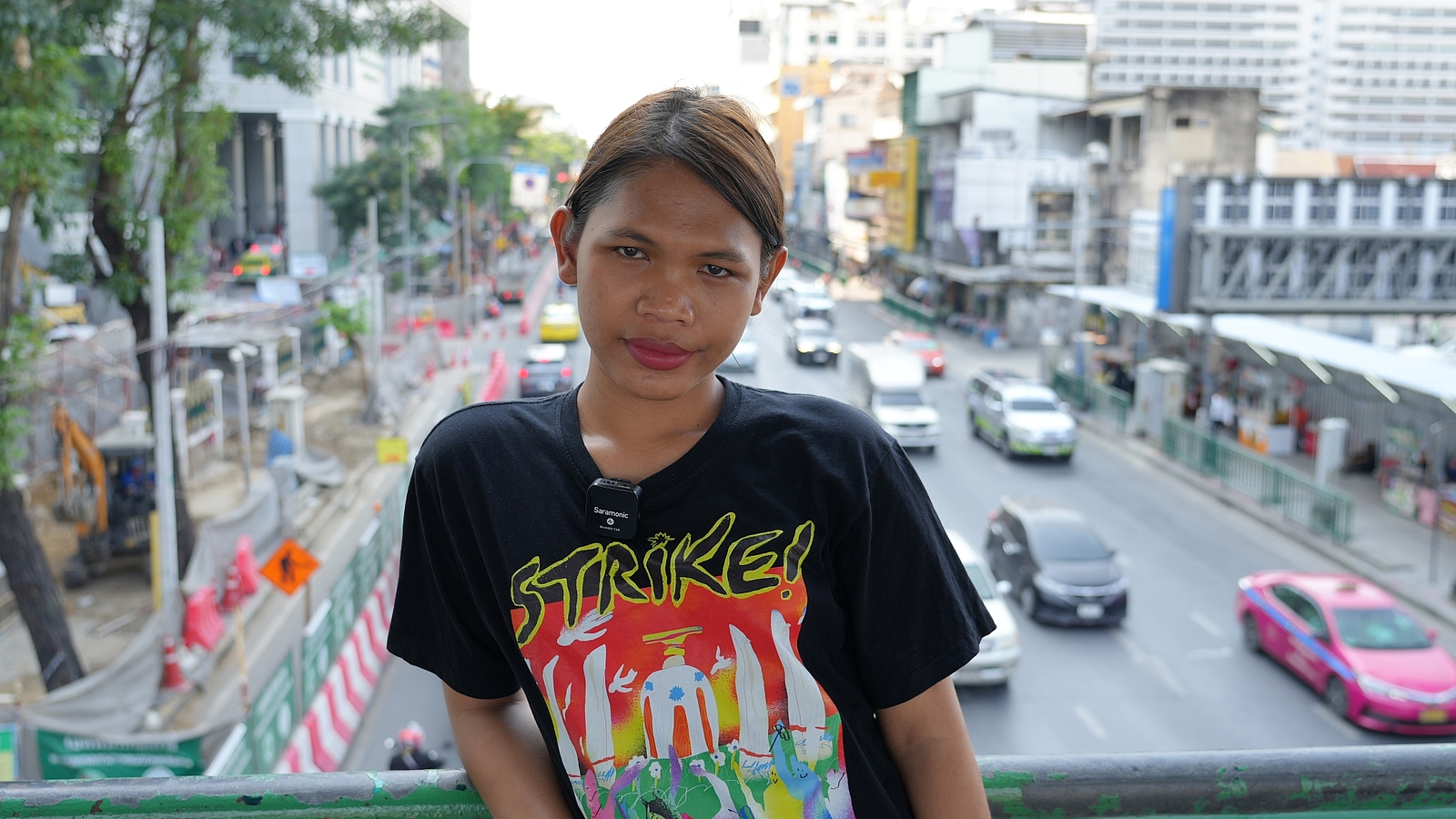 A woman with street background